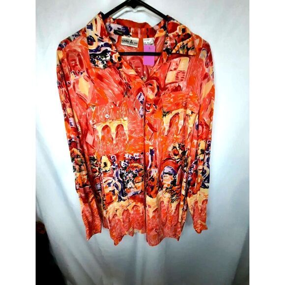 Natalie + Me Pure Silk Button Up Floral Watercolor Art Button Front L Large - Picture 1 of 6